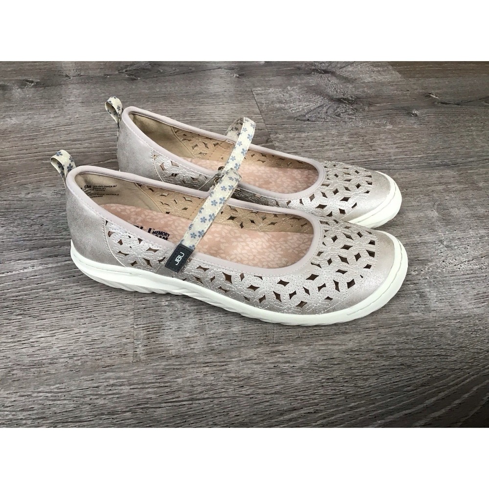 JBU Wildflower MJ Taupe Mary Jane Flats Womens 9.5 M B9WMj61 Memory Foam